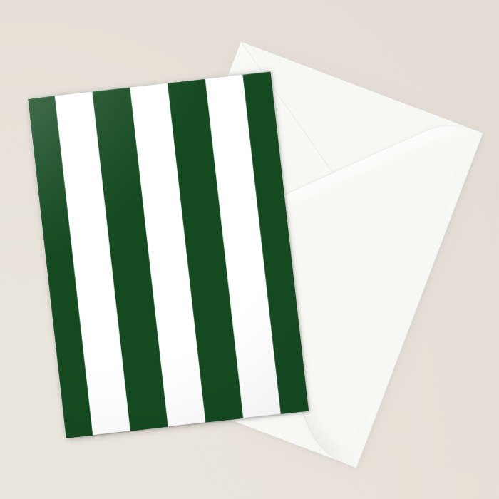 Jumbo Forest Green and White Rustic Vertical Cabana Stripes Stationery Card Gallery Image 2