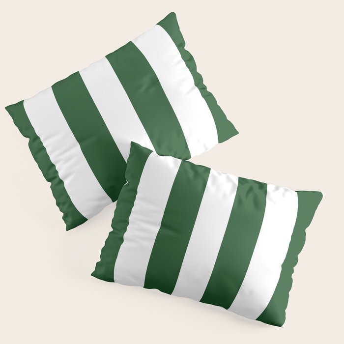 Jumbo Forest Green and White Rustic Vertical Cabana Stripes Pillow Sham Gallery Image 1