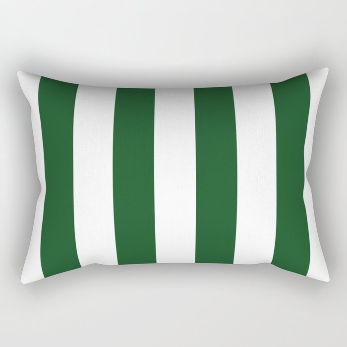 Jumbo Forest Green and White Rustic Vertical Cabana Stripes Rectangular Pillow Gallery Image 1