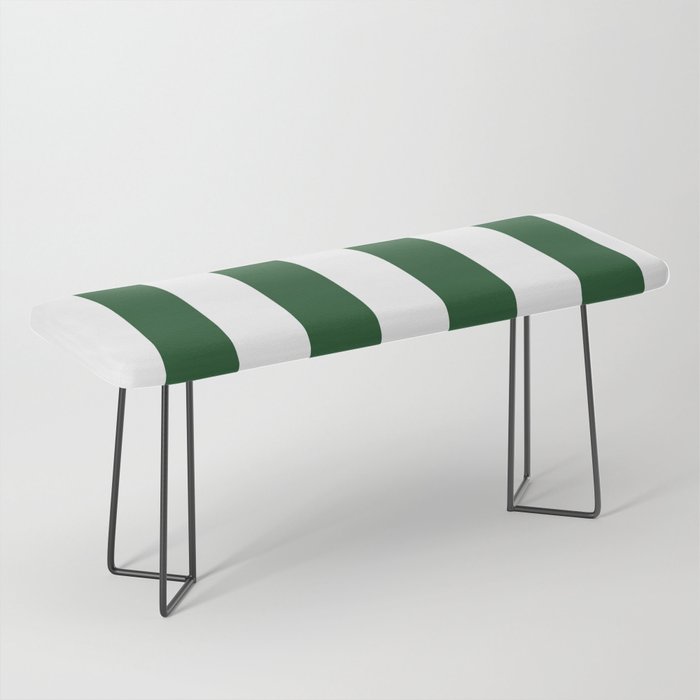 Jumbo Forest Green and White Rustic Vertical Cabana Stripes Bench Gallery Image 1