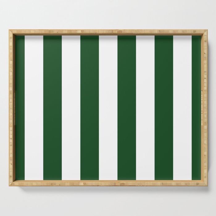 Jumbo Forest Green and White Rustic Vertical Cabana Stripes Serving Tray Gallery Image 1