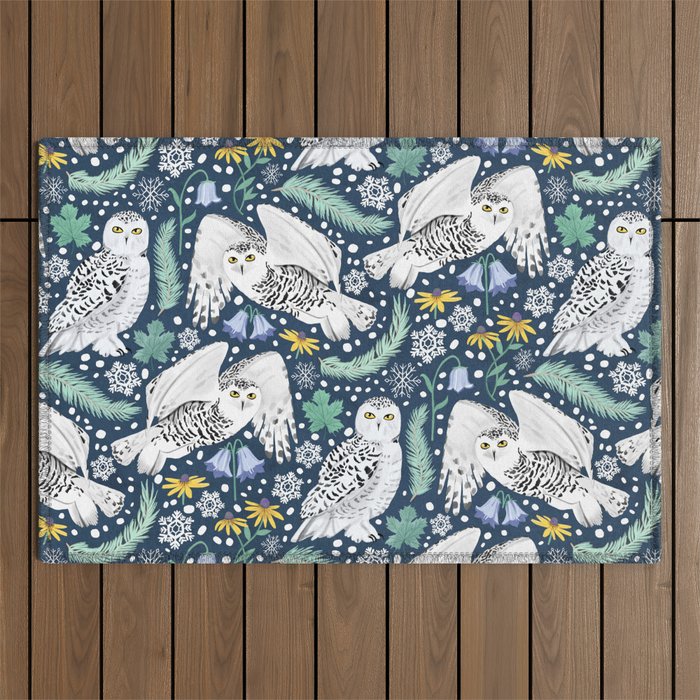 Snowy Owls on a Snowy Eve Outdoor Rug Gallery Image 1