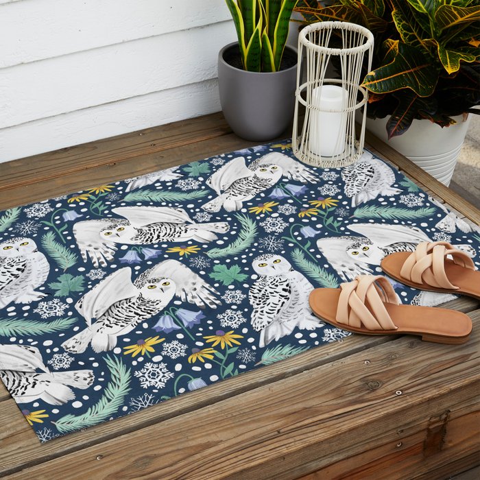Snowy Owls on a Snowy Eve Outdoor Rug Gallery Image 2