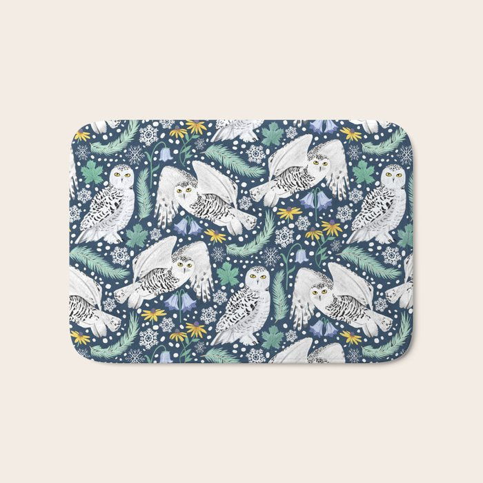 Snowy Owls on a Snowy Eve Bath Mat Gallery Image 1