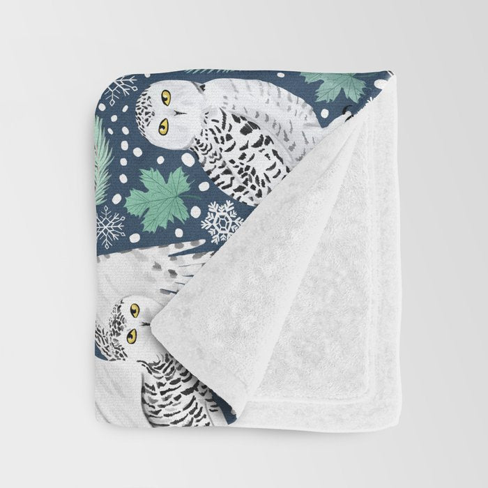 Snowy Owls on a Snowy Eve Throw Blanket Gallery Image 3