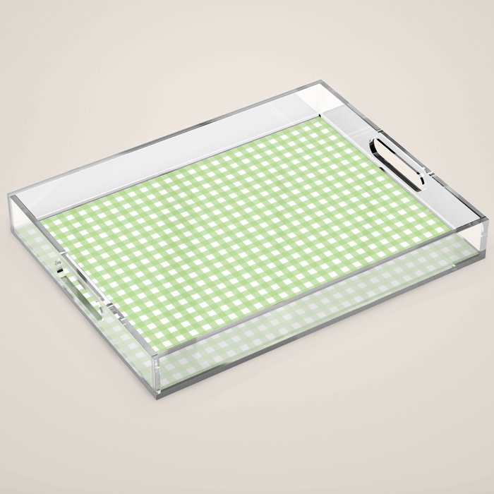 Light Green Gingham Check Pattern Acrylic Tray Gallery Image 1
