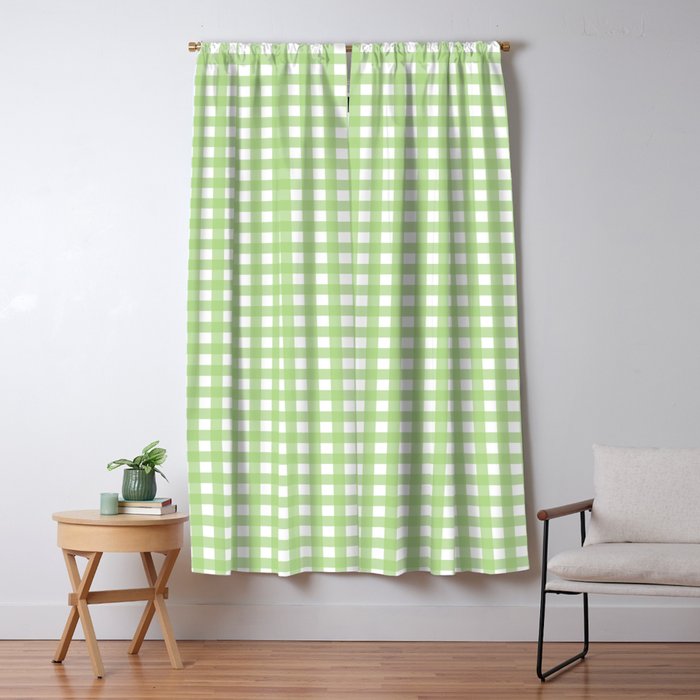 Light Green Gingham Check Pattern Window Curtain Gallery Image 1