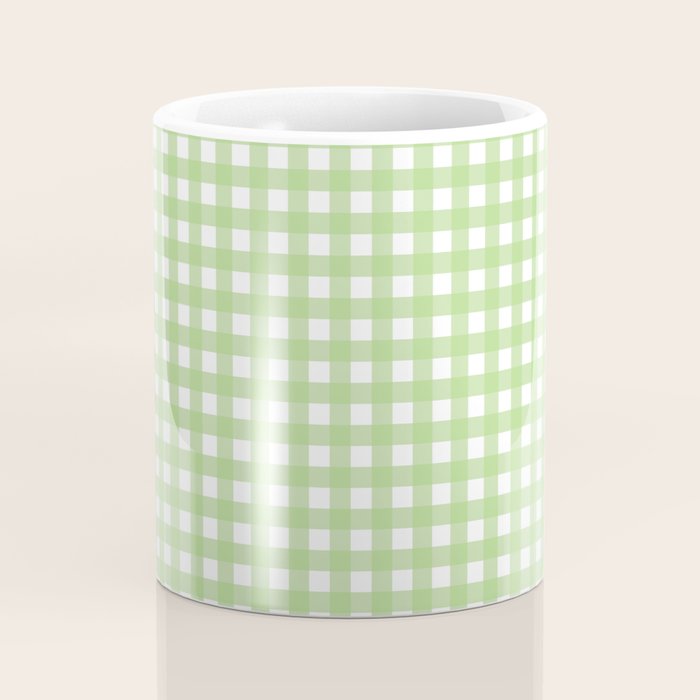 Light Green Gingham Check Pattern Coffee Mug Gallery Image 4