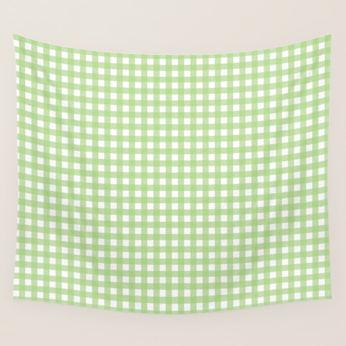 Light Green Gingham Check Pattern Wall Tapestry Gallery Image 1