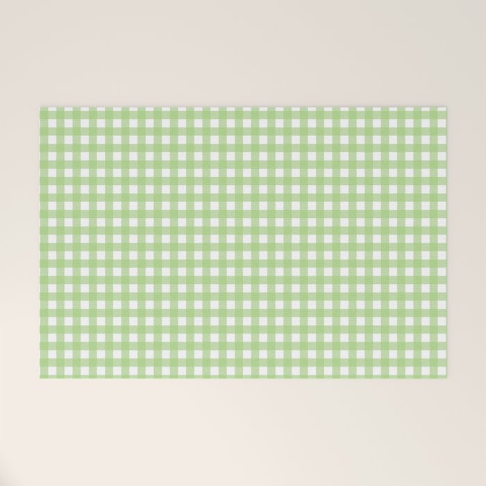 Light Green Gingham Check Pattern Welcome Mat Gallery Image 1