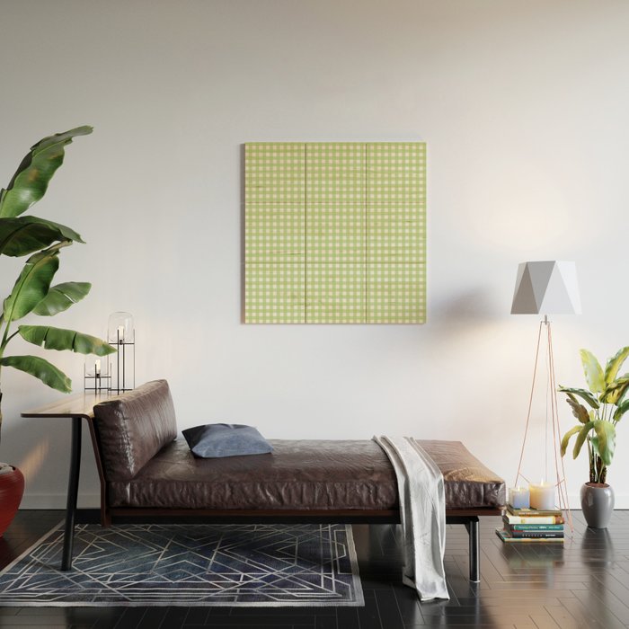 Light Green Gingham Check Pattern Wood Wall Art Gallery Image 2