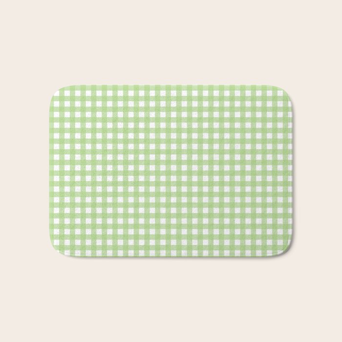 Light Green Gingham Check Pattern Bath Mat Gallery Image 1
