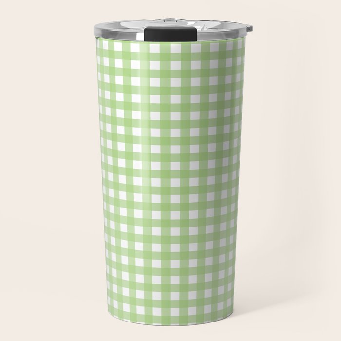Light Green Gingham Check Pattern Travel Mug Gallery Image 1