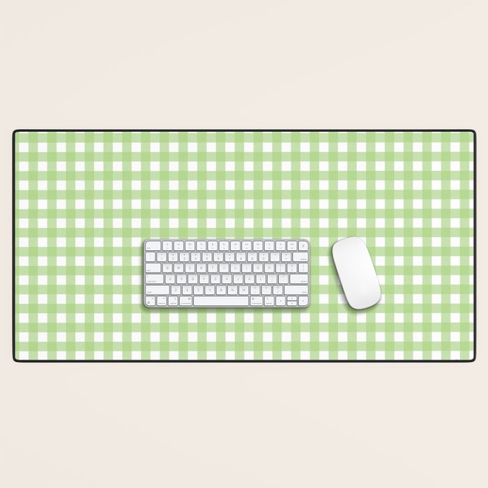 Light Green Gingham Check Pattern Desk Mat Gallery Image 1