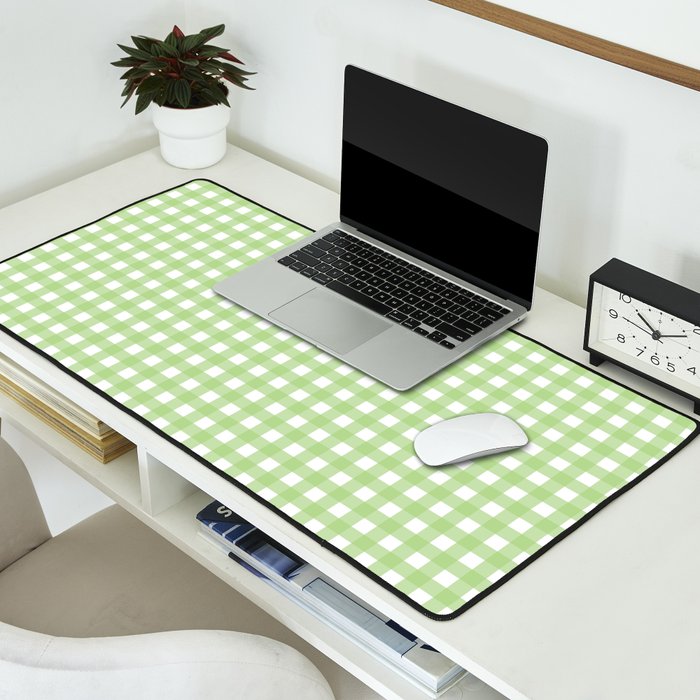 Light Green Gingham Check Pattern Desk Mat Gallery Image 2