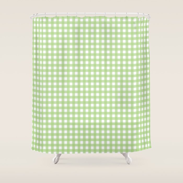 Light Green Gingham Check Pattern Shower Curtain Gallery Image 1