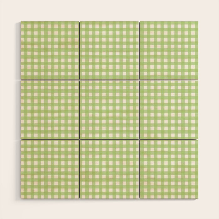 Light Green Gingham Check Pattern Wood Wall Art Gallery Image 1