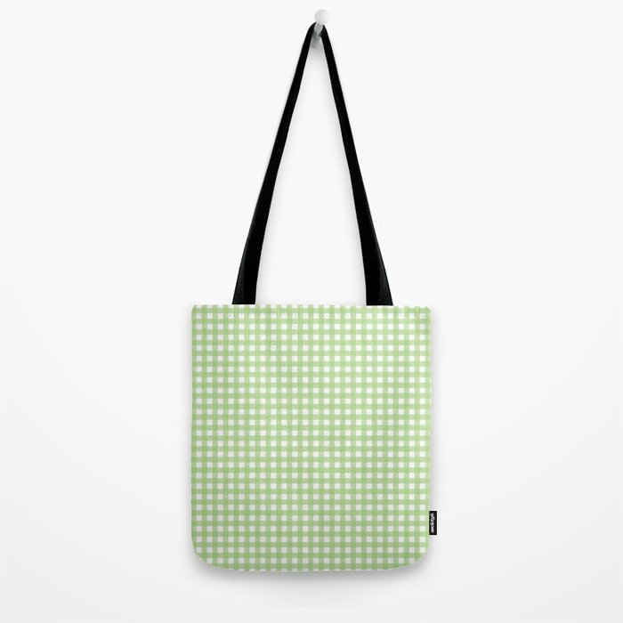 Light Green Gingham Check Pattern Tote Bag Gallery Image 2