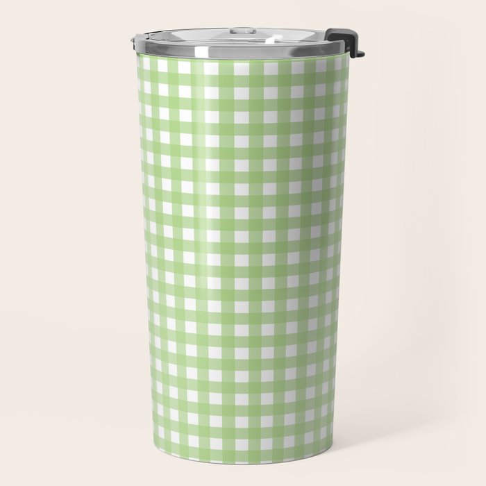Light Green Gingham Check Pattern Travel Mug Gallery Image 2