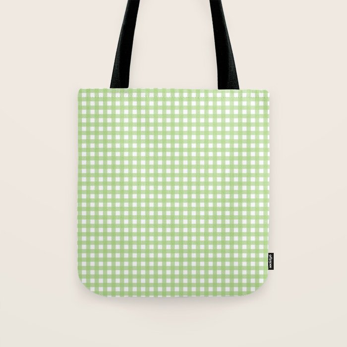 Light Green Gingham Check Pattern Tote Bag Gallery Image 1