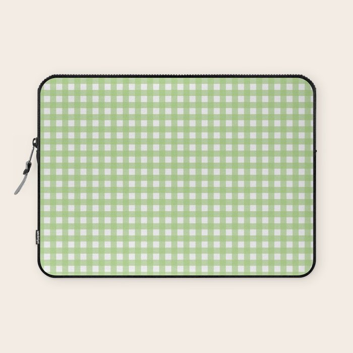 Light Green Gingham Check Pattern Laptop Sleeve Gallery Image 1