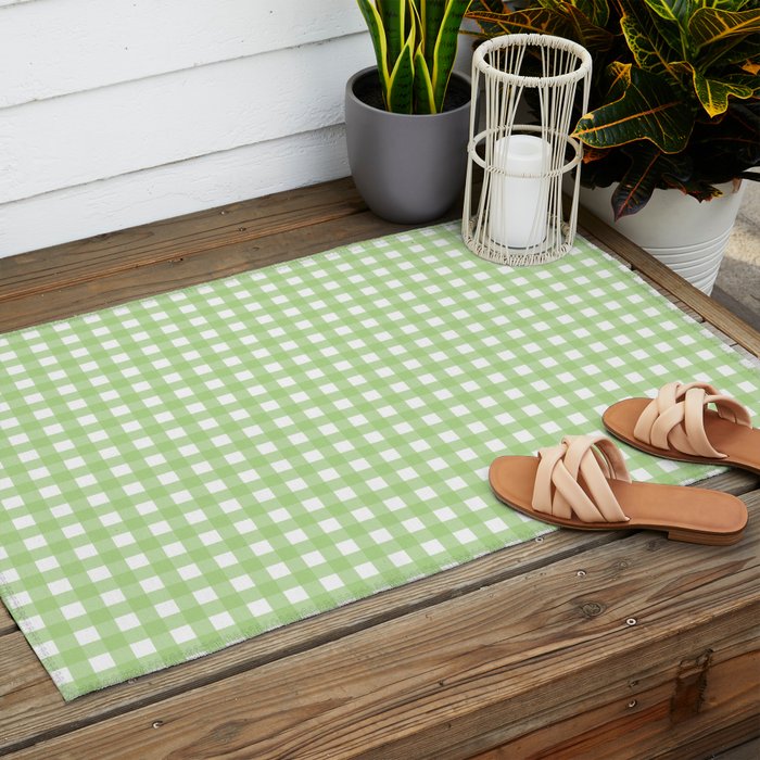 Light Green Gingham Check Pattern Outdoor Rug Gallery Image 2