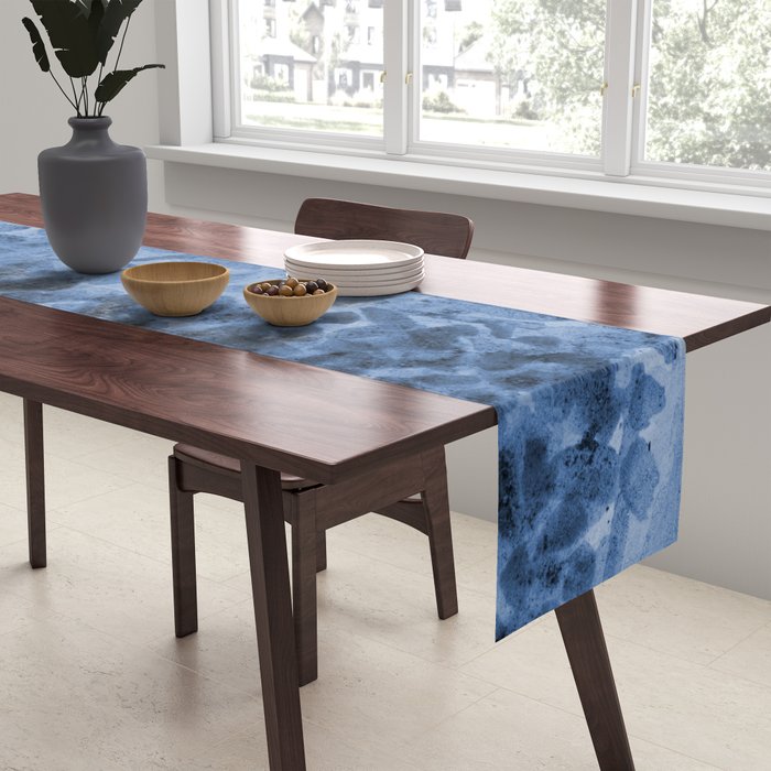Garden Lilac Flower Painting in Navy Blue Table Runner Gallery Image 2