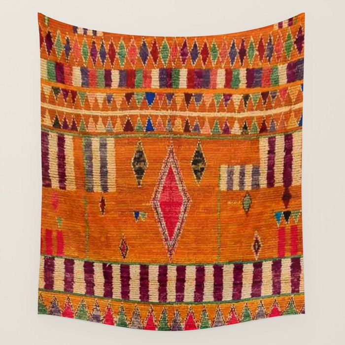 Orange Traditional Moroccan Design Wall Tapestry