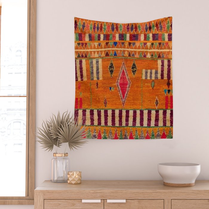 Orange Traditional Moroccan Design Wall Tapestry Gallery Image 2