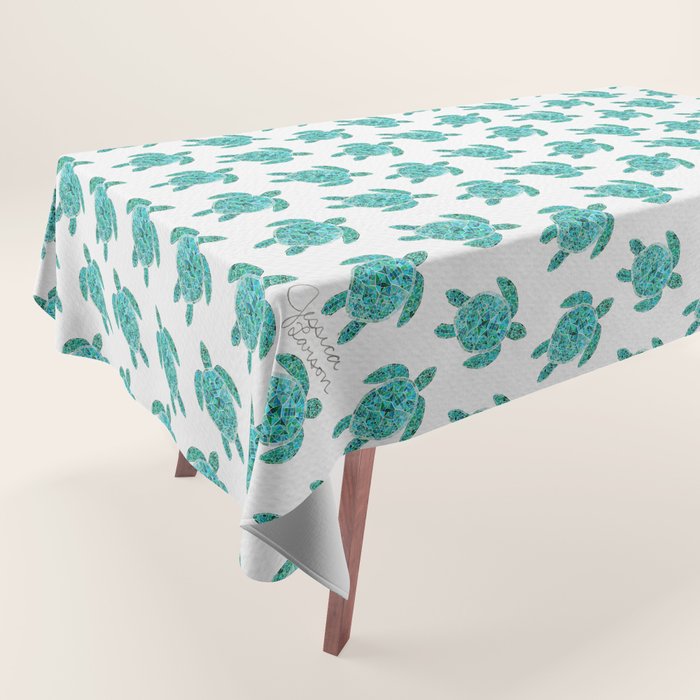 Mosaic Watercolor Sea Turtle Tablecloth Gallery Image 1