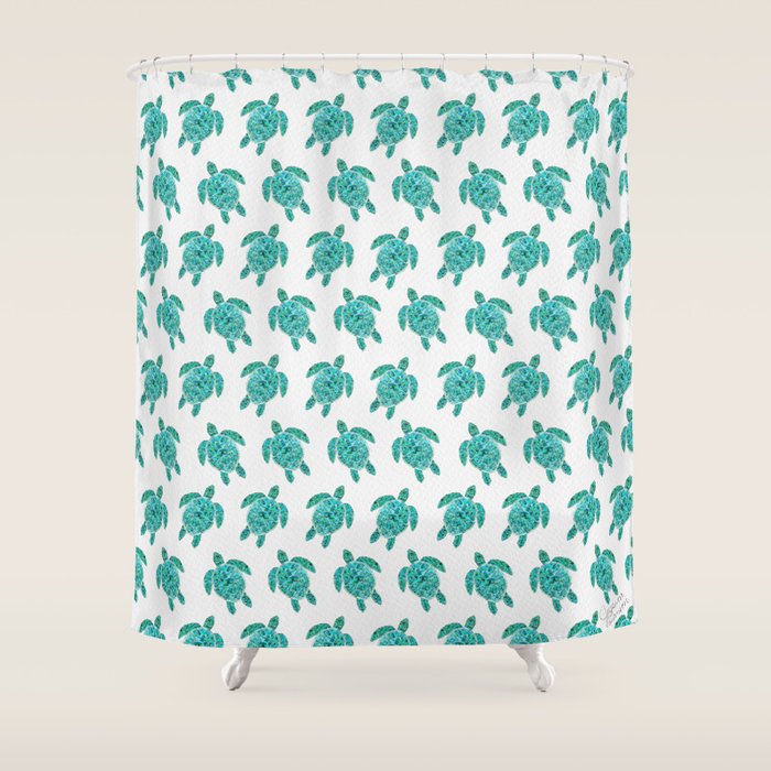 Mosaic Watercolor Sea Turtle Shower Curtain Gallery Image 1