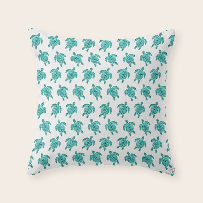 Mosaic Watercolor Sea Turtle Throw Pillow Gallery Image 1