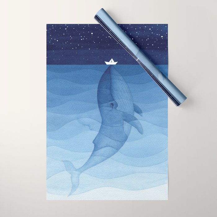 Whale blue ocean Wrapping Paper Gallery Image 1