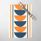 Abstract Shapes 76 in Orange and Navy Blue (Moon Phase Geometric Abstraction) Wrapping Paper Gallery Image 1