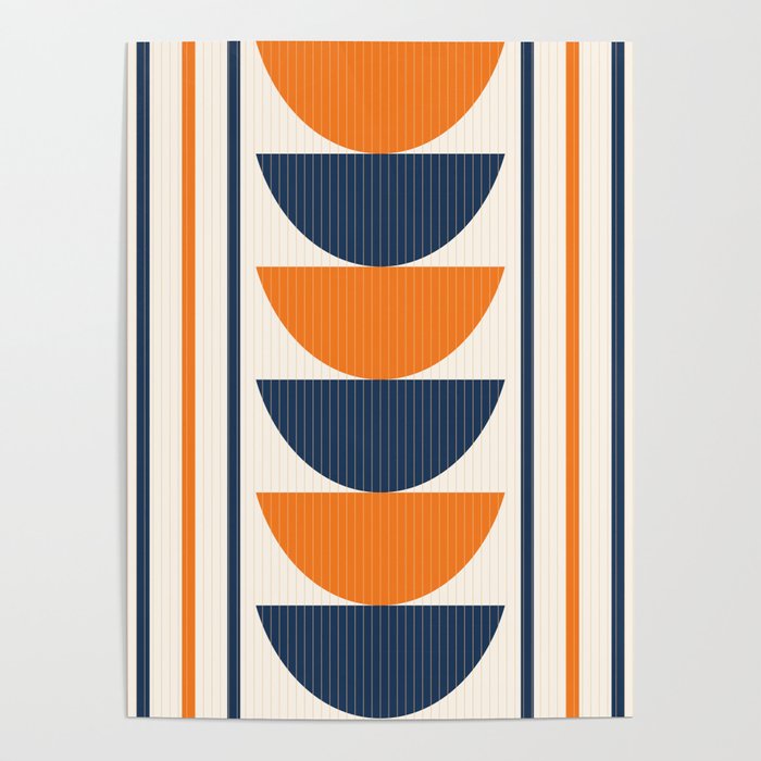 Abstract Shapes 76 in Orange and Navy Blue (Moon Phase Geometric Abstraction) Poster Gallery Image 4