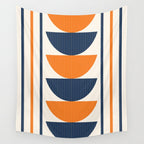 Abstract Shapes 76 in Orange and Navy Blue (Moon Phase Geometric Abstraction) Wall Tapestry Gallery Image 4