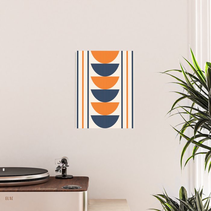 Abstract Shapes 76 in Orange and Navy Blue (Moon Phase Geometric Abstraction) Poster Gallery Image 2