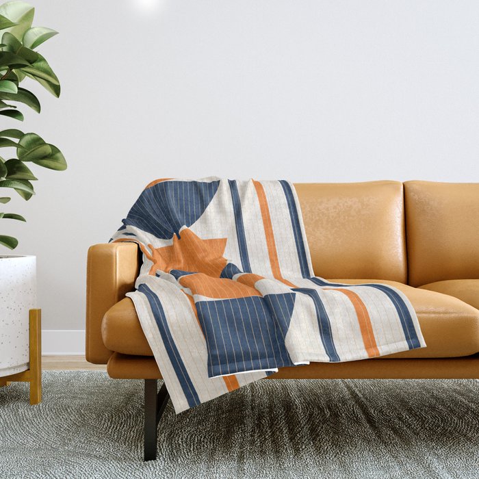 Abstract Shapes 76 in Orange and Navy Blue (Moon Phase Geometric Abstraction) Throw Blanket Gallery Image 1