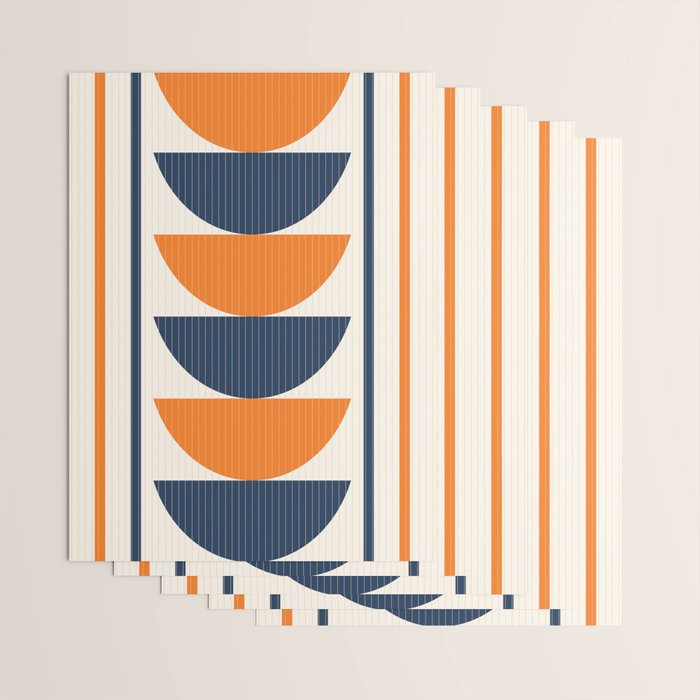 Abstract Shapes 76 in Orange and Navy Blue (Moon Phase Geometric Abstraction) Wrapping Paper Gallery Image 3