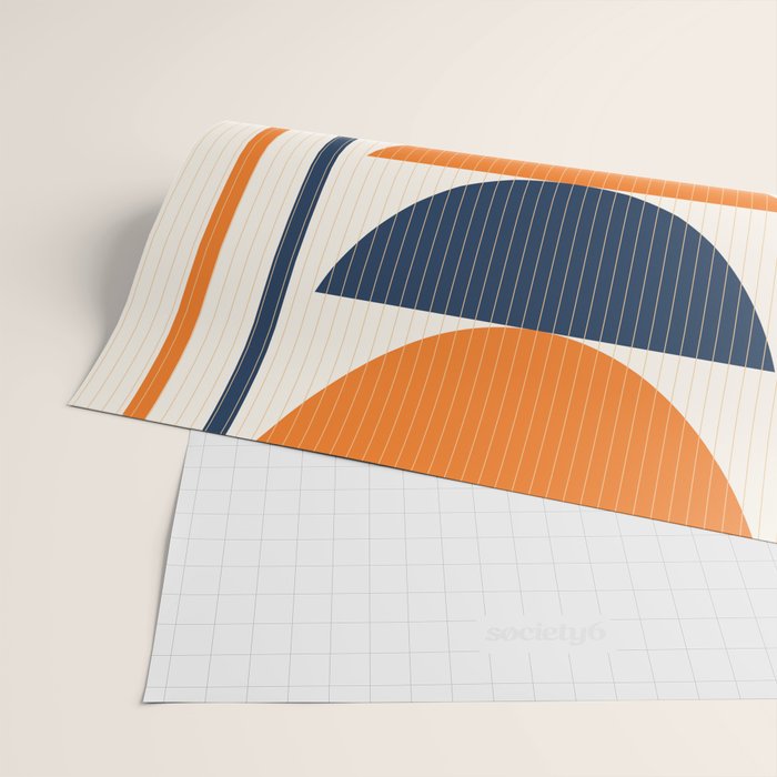 Abstract Shapes 76 in Orange and Navy Blue (Moon Phase Geometric Abstraction) Wrapping Paper Gallery Image 2