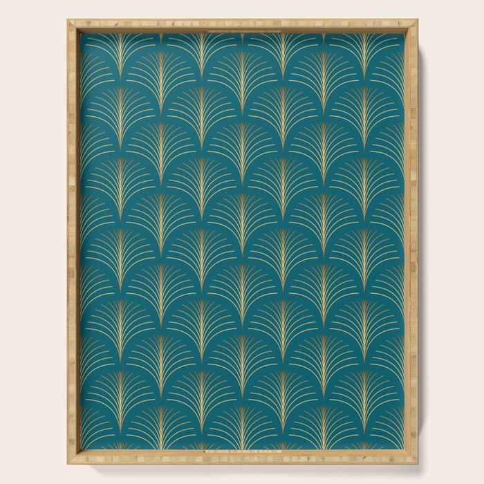 Art Deco Gold Fans on Turquoise Serving Tray Gallery Image 1