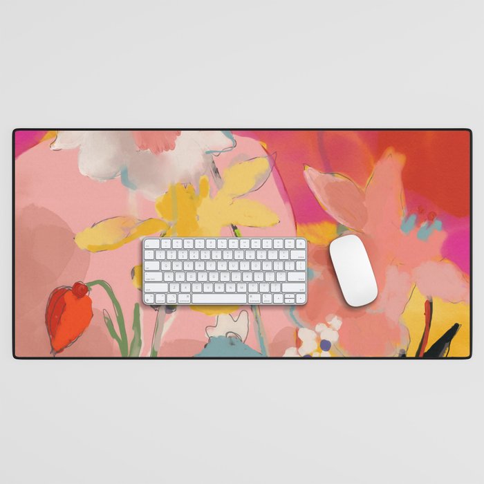 blooming abstract pink Desk Mat Gallery Image 1