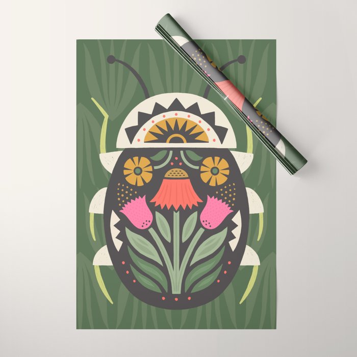 Folk Art Beetle Wrapping Paper Gallery Image 1