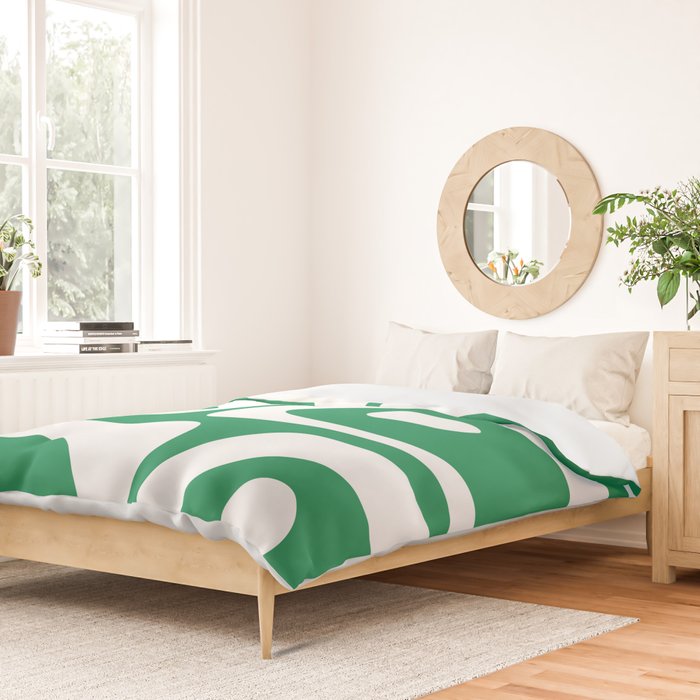 Mid-Century Modern Piquet Minimalist Abstract in Kelly Green and White Duvet Cover Gallery Image 2