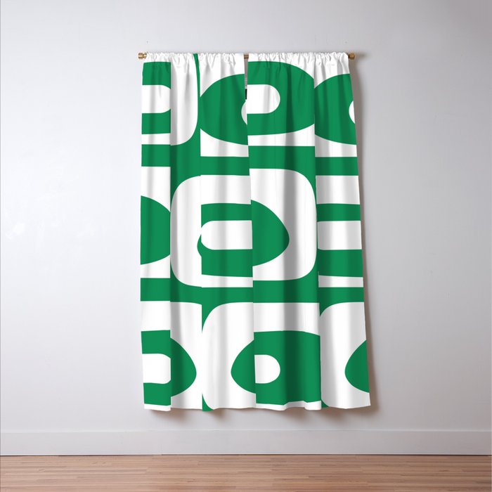 Mid-Century Modern Piquet Minimalist Abstract in Kelly Green and White Window Curtain Gallery Image 3