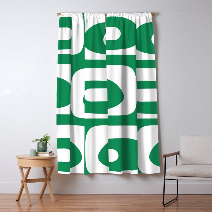 Mid-Century Modern Piquet Minimalist Abstract in Kelly Green and White Window Curtain Gallery Image 5