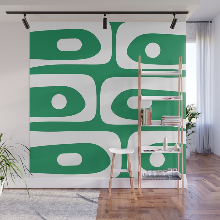 Mid-Century Modern Piquet Minimalist Abstract in Kelly Green and White Wall Mural Gallery Image 1
