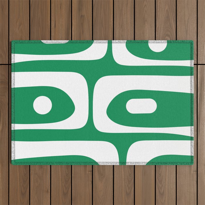 Mid-Century Modern Piquet Minimalist Abstract in Kelly Green and White Outdoor Rug Gallery Image 1