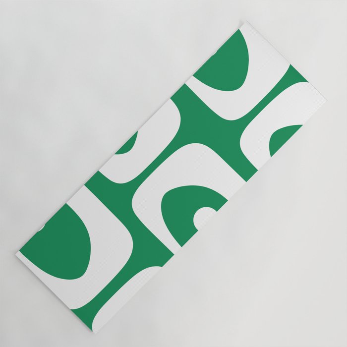 Mid-Century Modern Piquet Minimalist Abstract in Kelly Green and White Yoga Mat Gallery Image 1