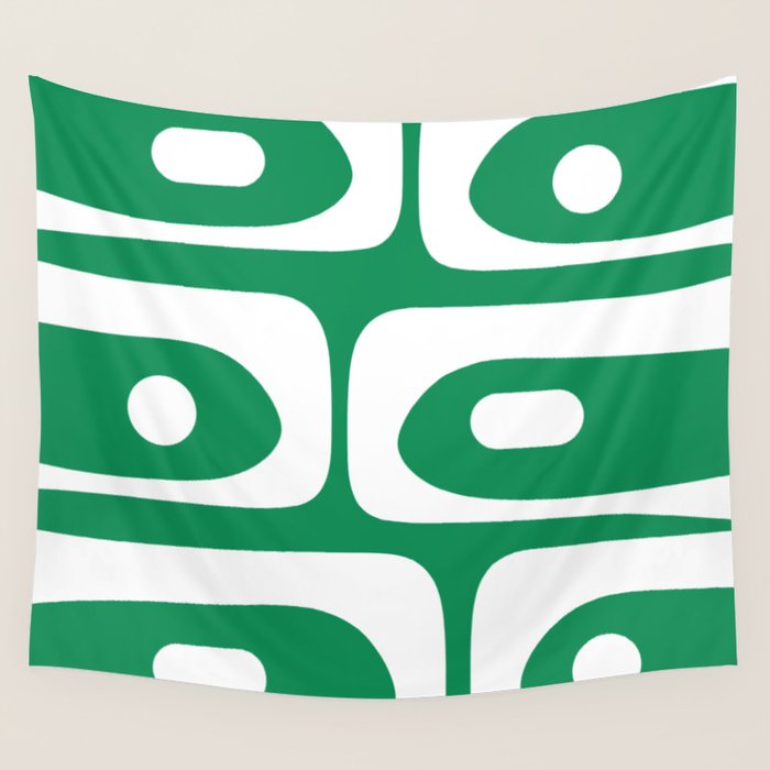 Mid-Century Modern Piquet Minimalist Abstract in Kelly Green and White Wall Tapestry Gallery Image 4